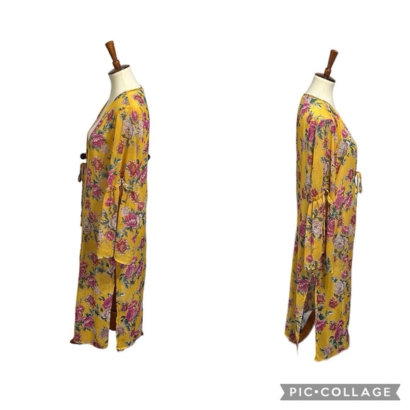 Band of Gypsies Sheer Floral Maxi Split Hem Swim Coverup Kimono Bell Sleeve S - Picture 3 of 9